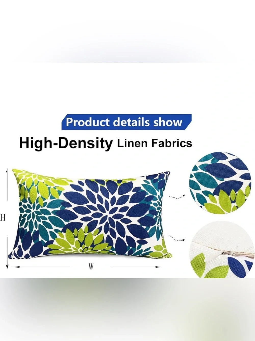 NEW Set of 2 Blue Green Flowers Pillow Covers (2) - 12”x20” - No Pillow Insert